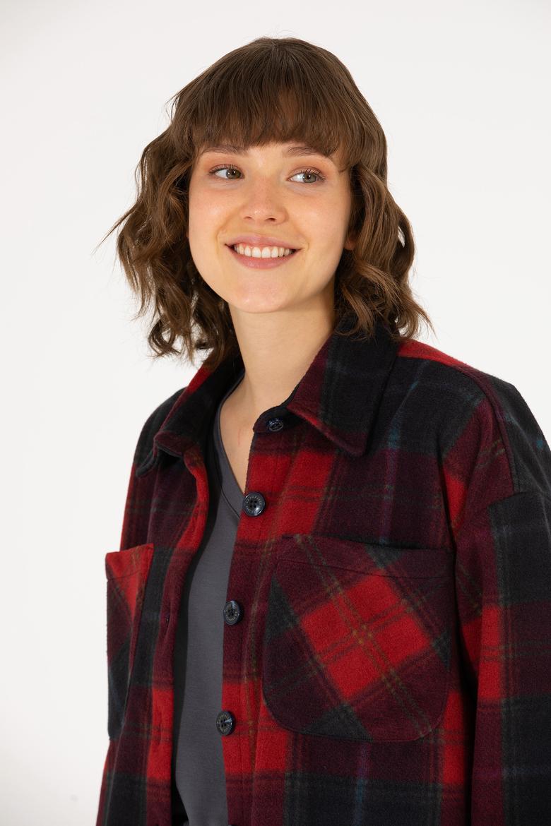 Kadın Vişne Oduncu Örme Gömlek - 50264157004