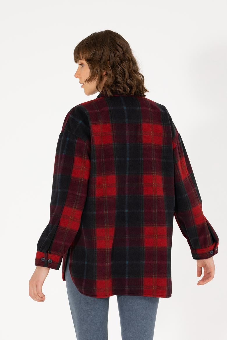 Kadın Vişne Oduncu Örme Gömlek - 50264157004