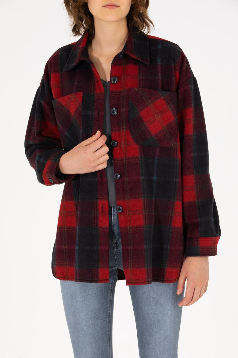 Kadın Vişne Oduncu Örme Gömlek - 50264157004