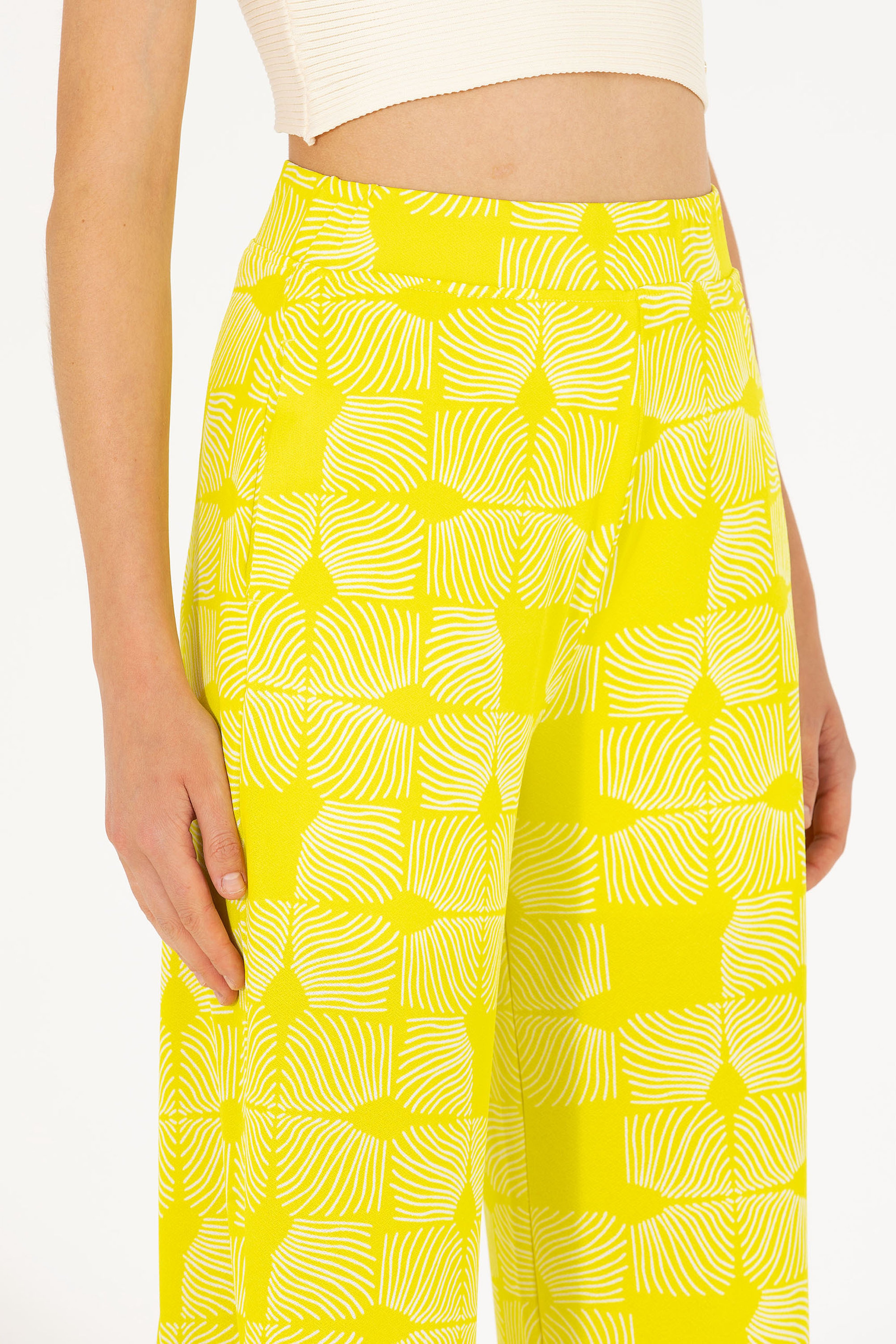 Kadın Neon Sarı Örme Pantolon - Image 6