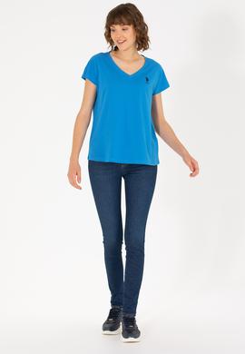 Kadın Saks V Yaka Tişört - 50266308007