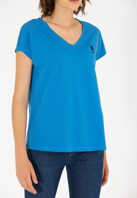 Kadın Saks V Yaka Tişört - 50266308007