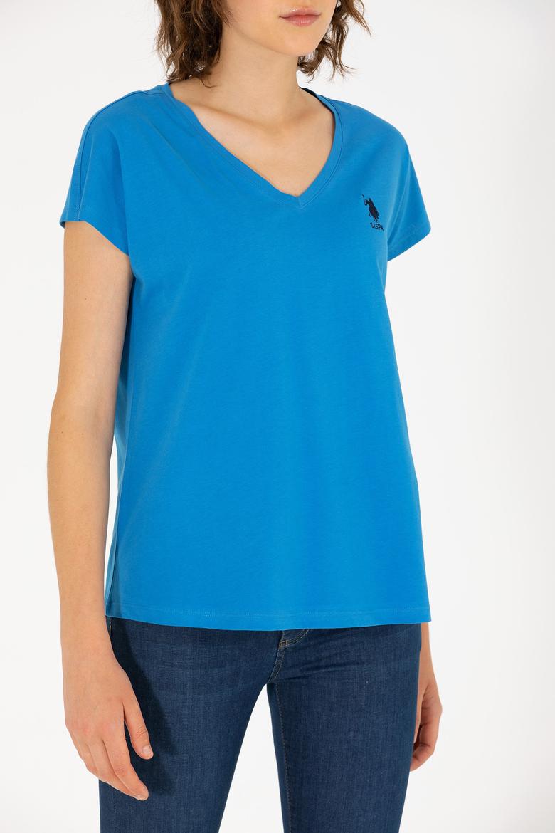 Kadın Saks V Yaka Tişört - 50266308007