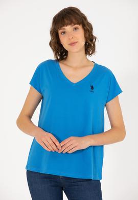 Kadın Saks V Yaka Tişört - 50266308007