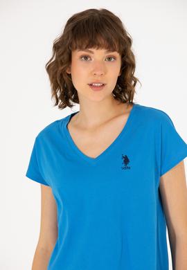 Kadın Saks V Yaka Tişört - 50266308007