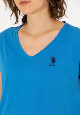 Kadın Saks V Yaka Tişört - 50266308007