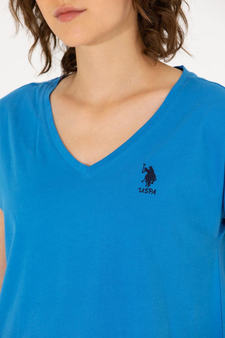 Kadın Saks V Yaka Tişört - 50266308007