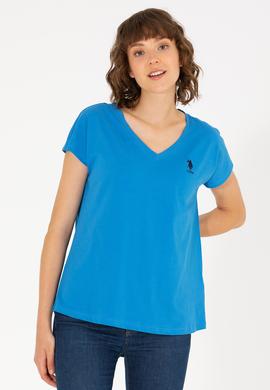 Kadın Saks V Yaka Tişört - 50266308007