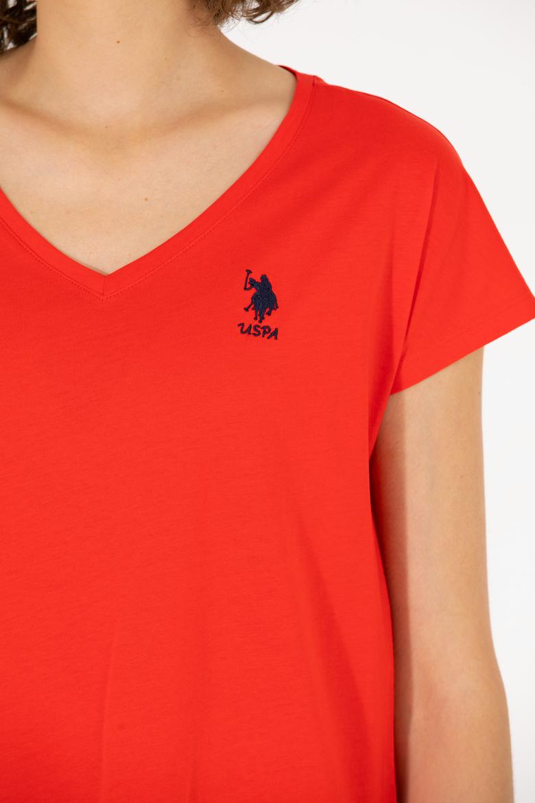 Kadın Kırmızı V Yaka Tişört - 50266308111