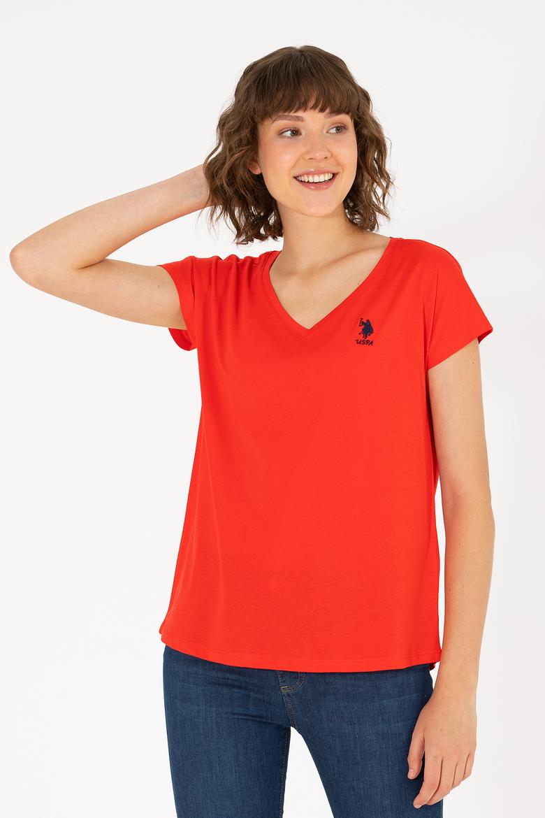 Kadın Kırmızı V Yaka Tişört