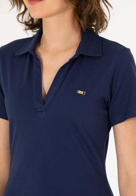 Kadın Lacivert Polo Yaka Örme Elbise - 50266322015