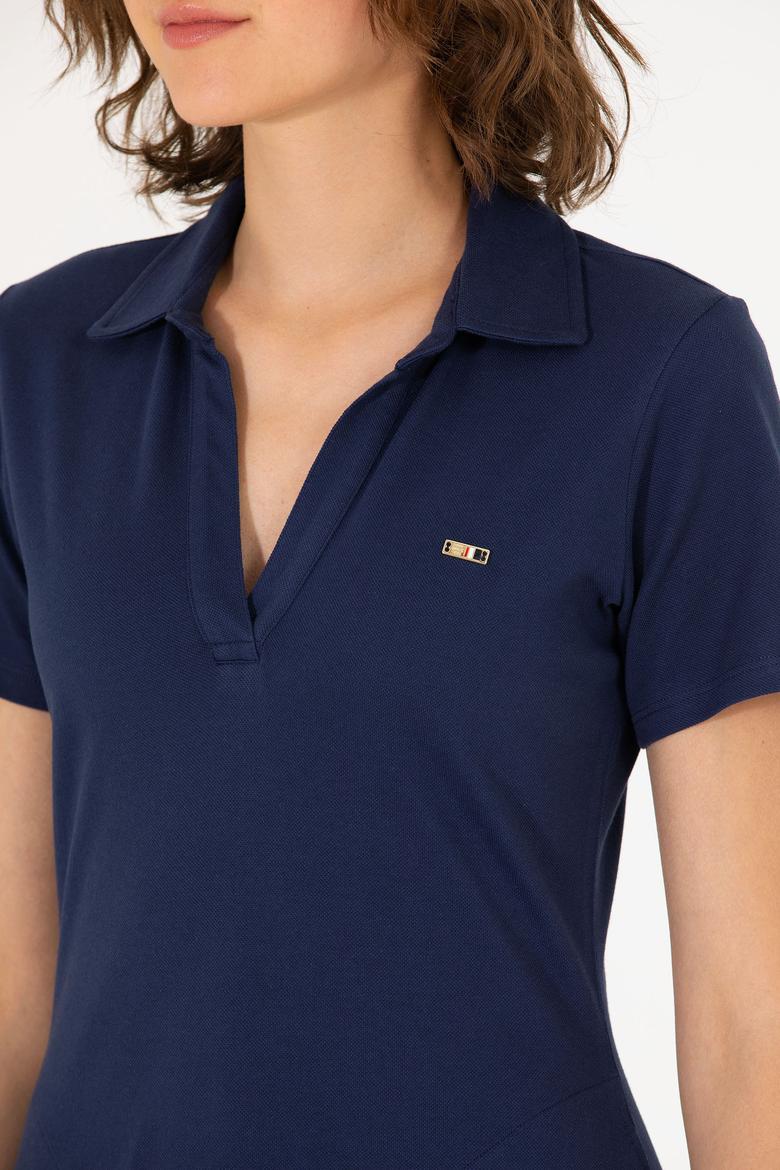 Kadın Lacivert Polo Yaka Örme Elbise - 50266322015