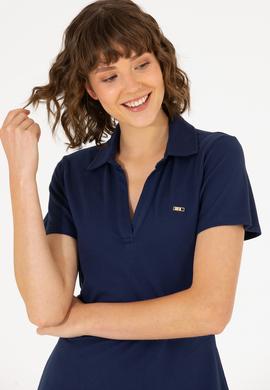 Kadın Lacivert Polo Yaka Örme Elbise - 50266322015