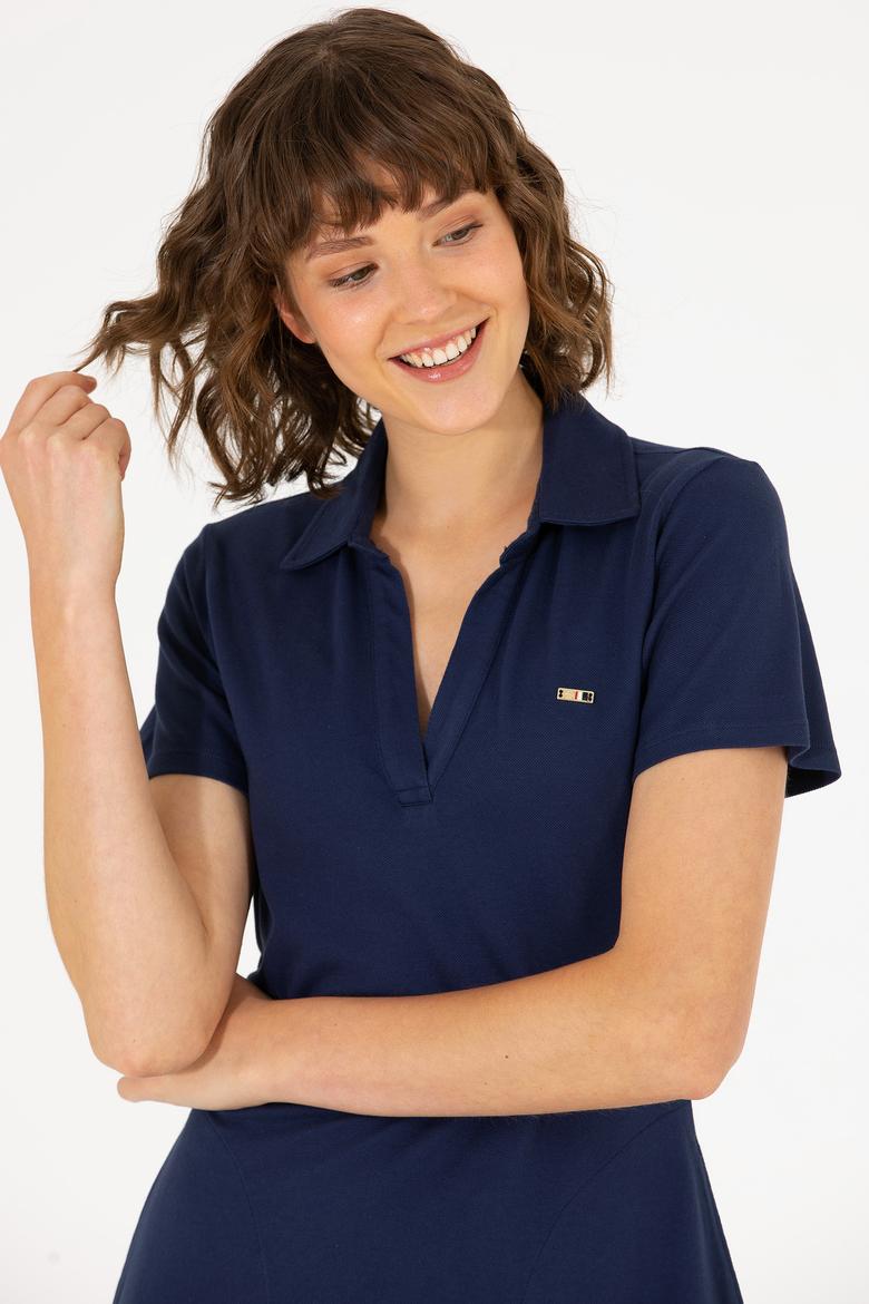 Kadın Lacivert Polo Yaka Örme Elbise - 50266322015