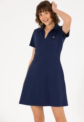 Kadın Lacivert Polo Yaka Örme Elbise - 50266322015