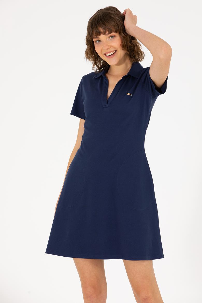 Kadın Lacivert Polo Yaka Örme Elbise - 50266322015