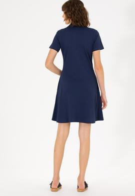 Kadın Lacivert Polo Yaka Örme Elbise - 50266322015
