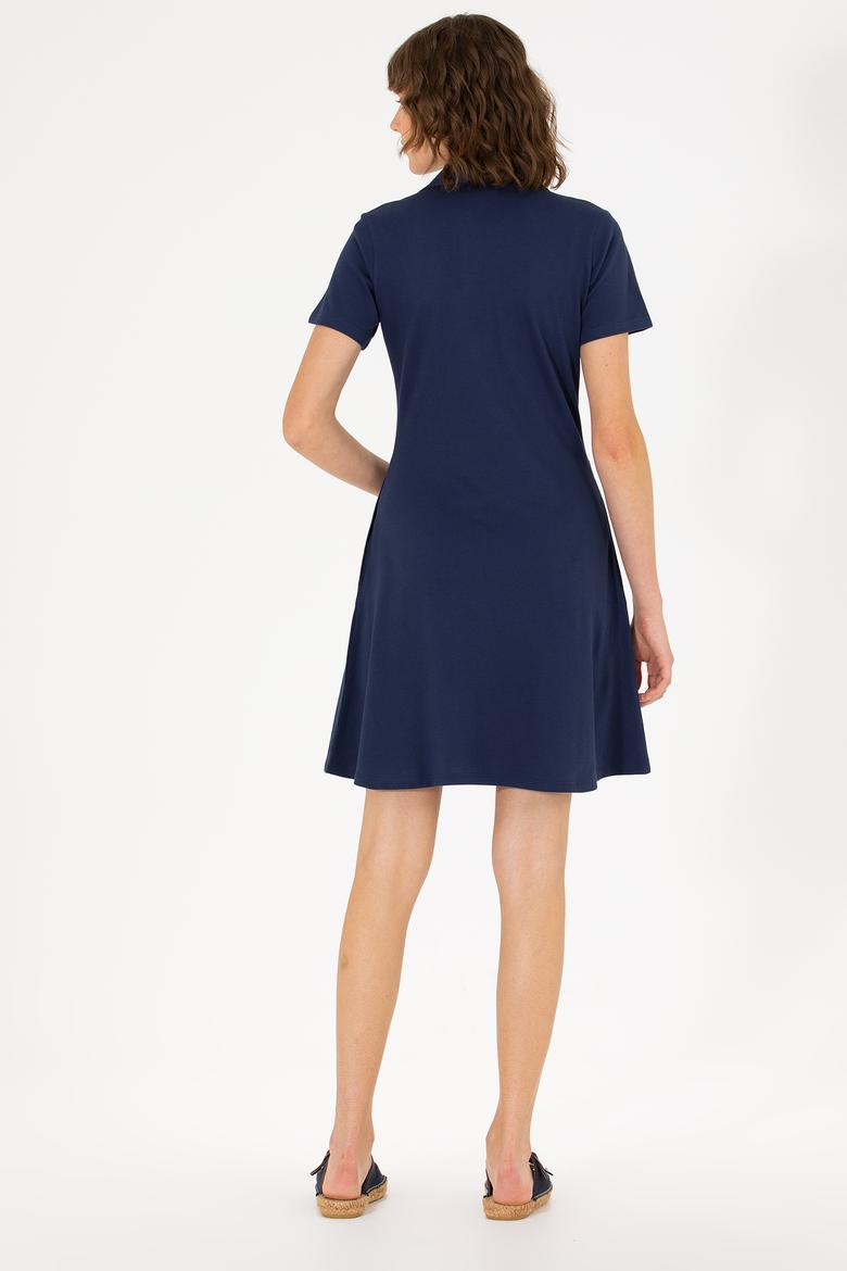 Kadın Lacivert Polo Yaka Örme Elbise - 50266322015