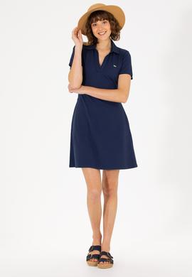Kadın Lacivert Polo Yaka Örme Elbise - 50266322015