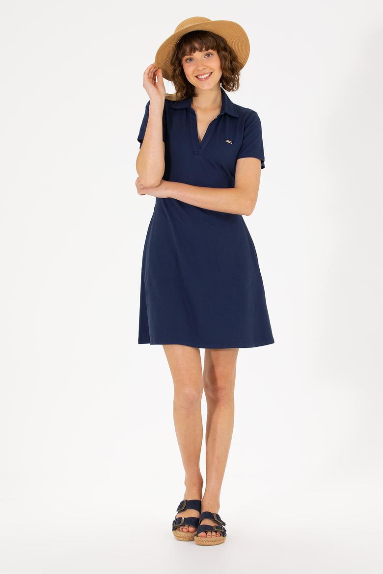 Kadın Lacivert Polo Yaka Örme Elbise - 50266322015