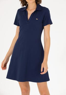 Kadın Lacivert Polo Yaka Örme Elbise - 50266322015