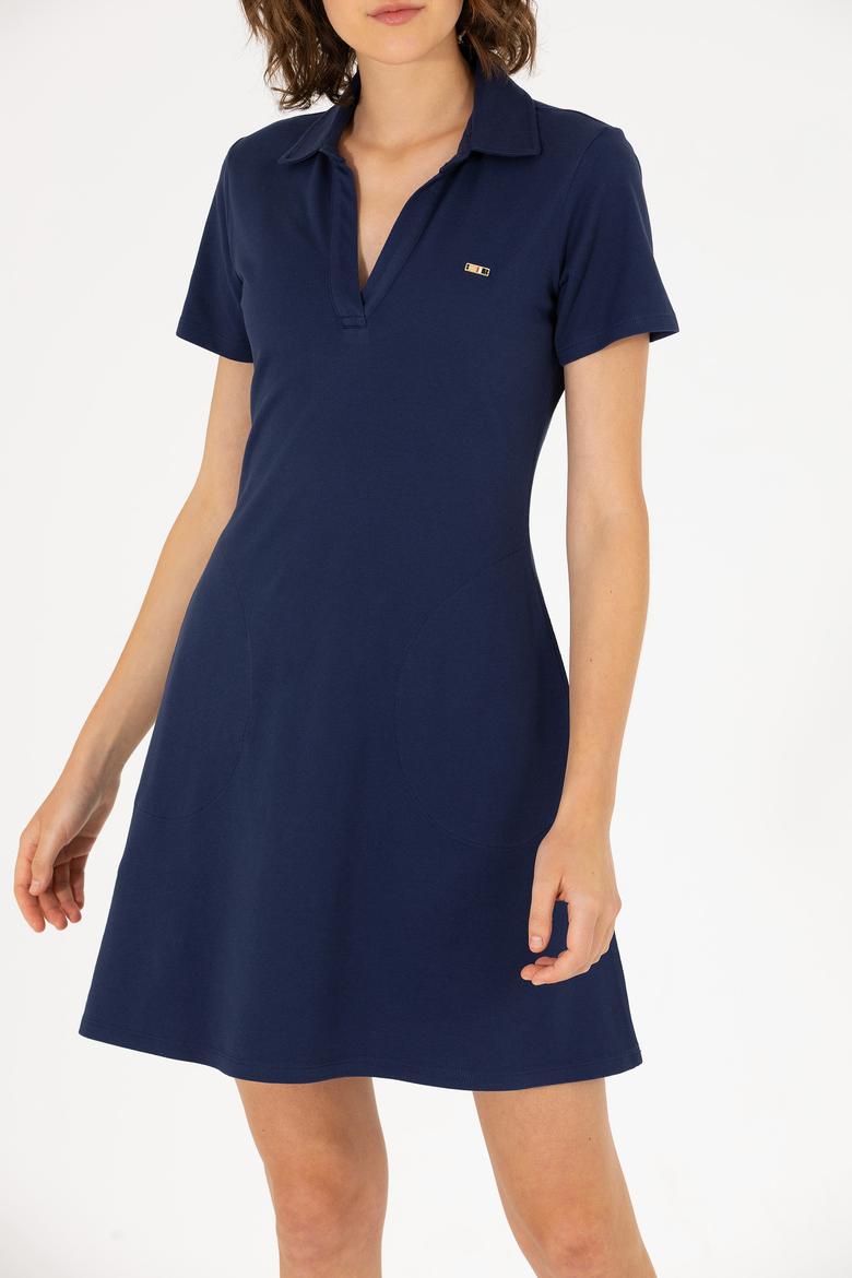 Kadın Lacivert Polo Yaka Örme Elbise - 50266322015