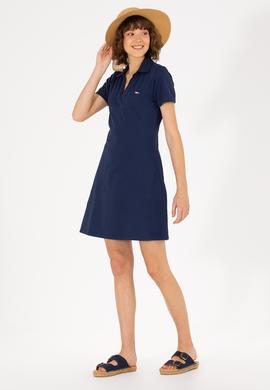 Kadın Lacivert Polo Yaka Örme Elbise - 50266322015