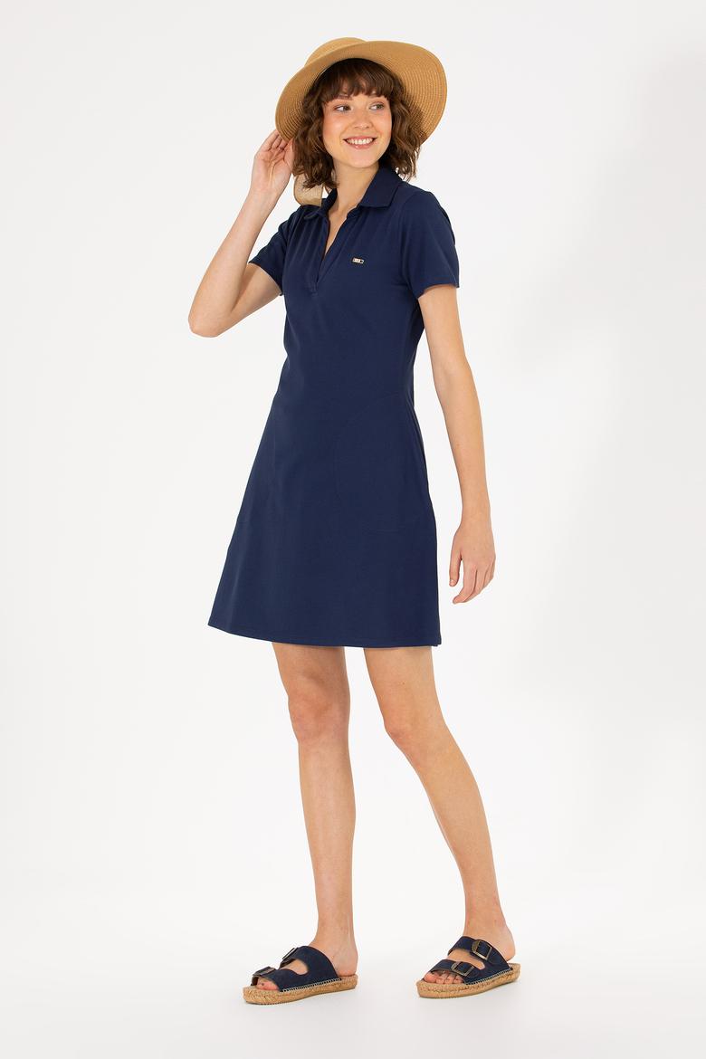 Kadın Lacivert Polo Yaka Örme Elbise