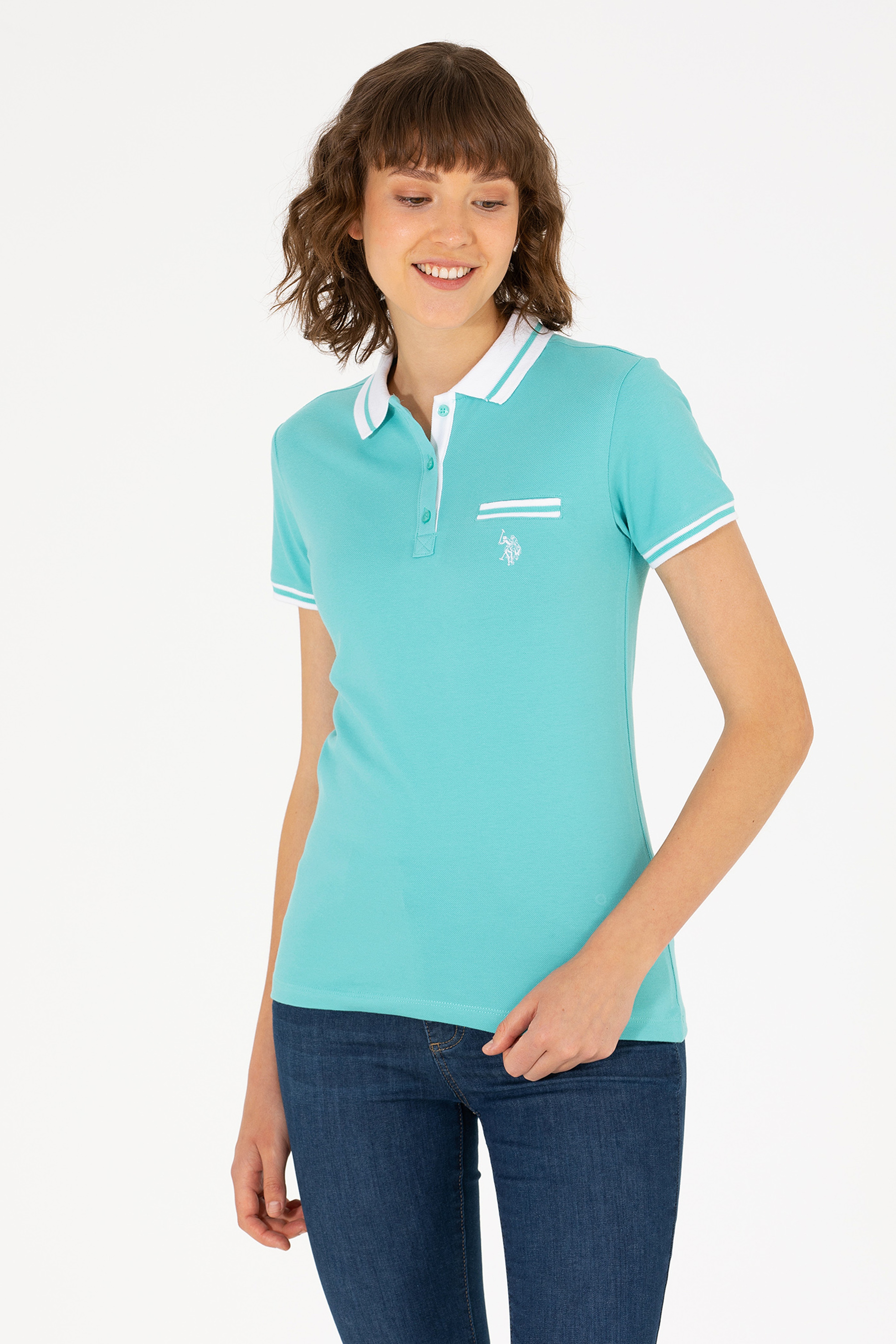 Kadın Mint Polo Yaka Tişört - Image 1