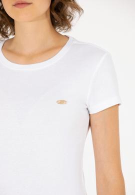 Kadın Beyaz Bisiklet Yaka Tişört - 50275812007