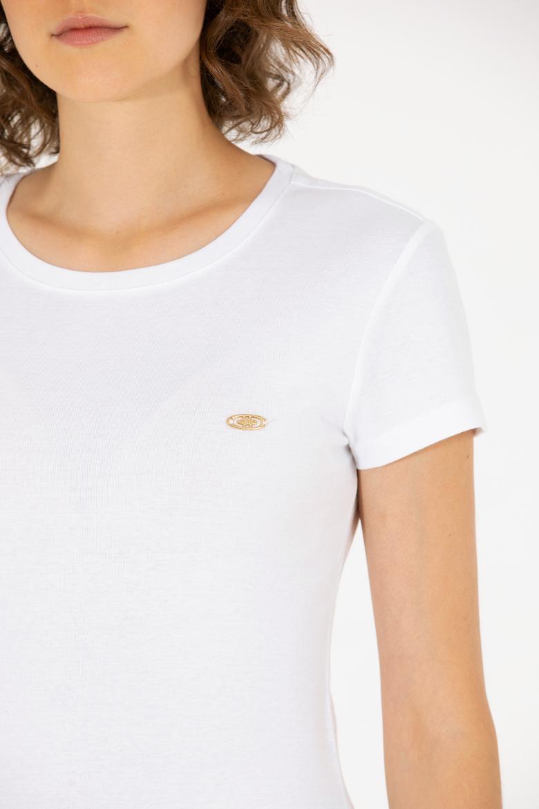 Kadın Beyaz Bisiklet Yaka Tişört - 50275812007