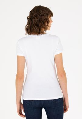 Kadın Beyaz Bisiklet Yaka Tişört - 50275812007