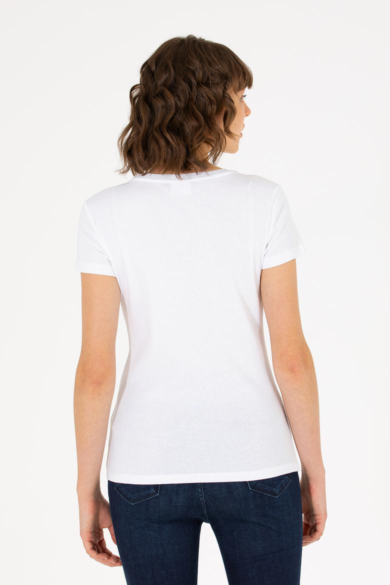 Kadın Beyaz Bisiklet Yaka Tişört - 50275812007