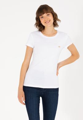 Kadın Beyaz Bisiklet Yaka Tişört - 50275812007