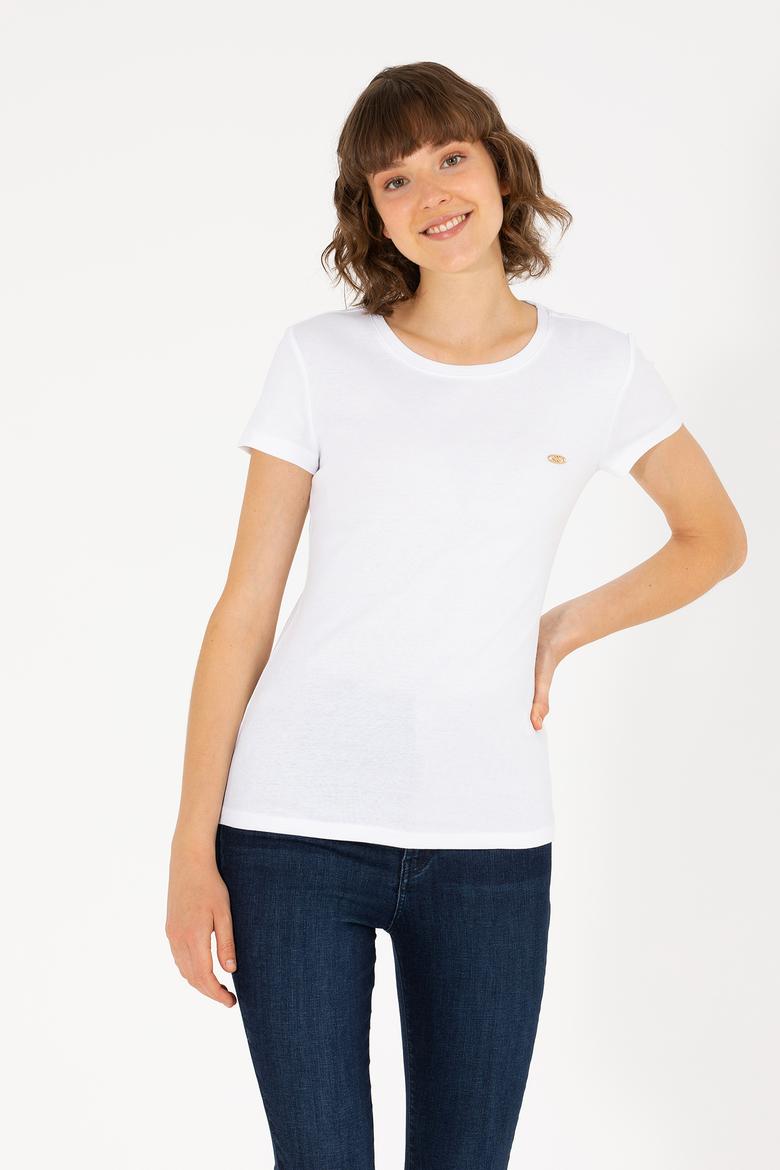 Kadın Beyaz Bisiklet Yaka Tişört - 50275812007