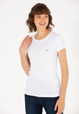 Kadın Beyaz Bisiklet Yaka Tişört - 50275812007