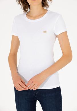 Kadın Beyaz Bisiklet Yaka Tişört - 50275812007