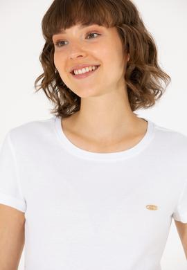 Kadın Beyaz Bisiklet Yaka Tişört - 50275812007