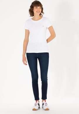 Kadın Beyaz Bisiklet Yaka Tişört - 50275812007