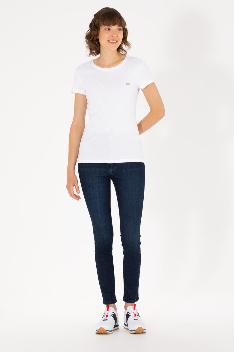 Kadın Beyaz Bisiklet Yaka Tişört - 50275812007