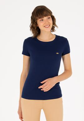 Kadın Lacivert Bisiklet Yaka Tişört - 50275812013