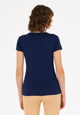 Kadın Lacivert Bisiklet Yaka Tişört - 50275812013