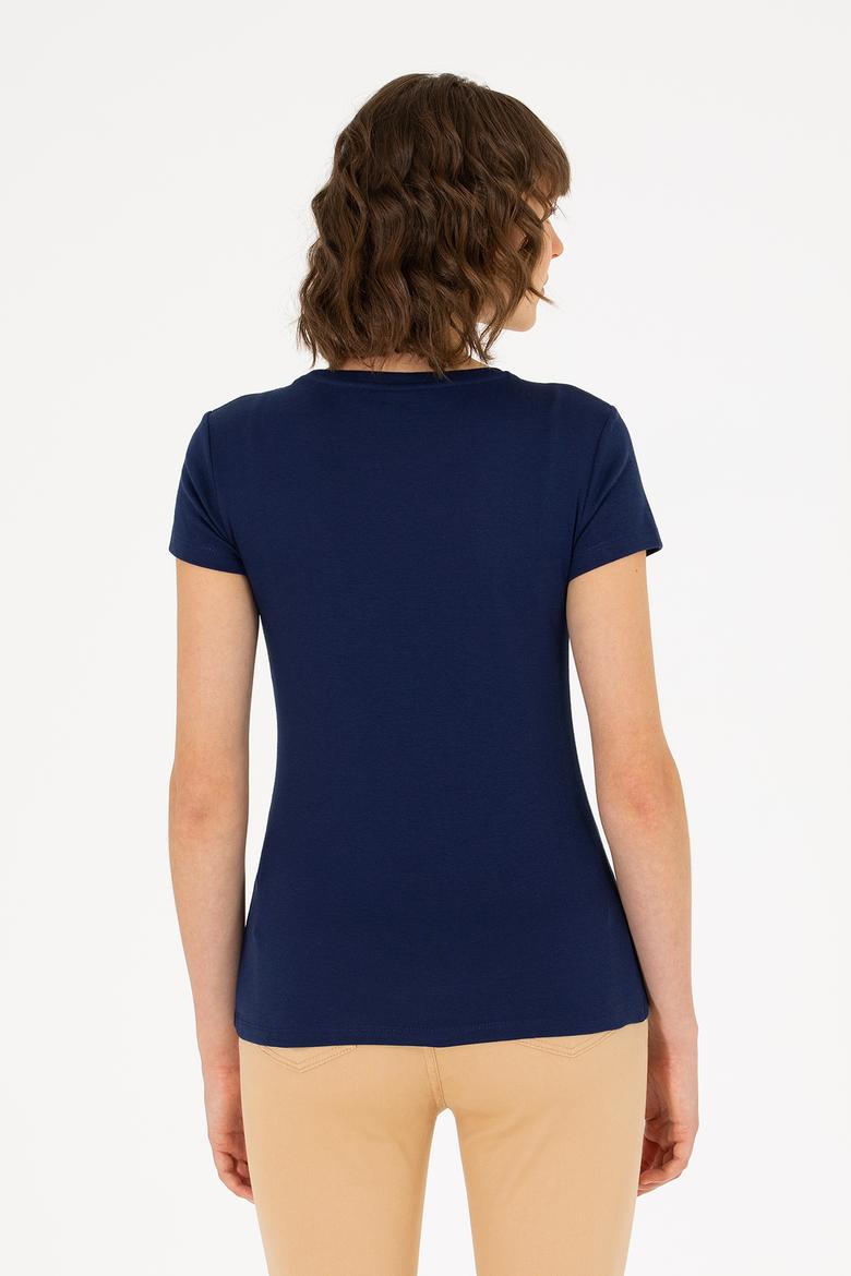 Kadın Lacivert Bisiklet Yaka Tişört - 50275812013