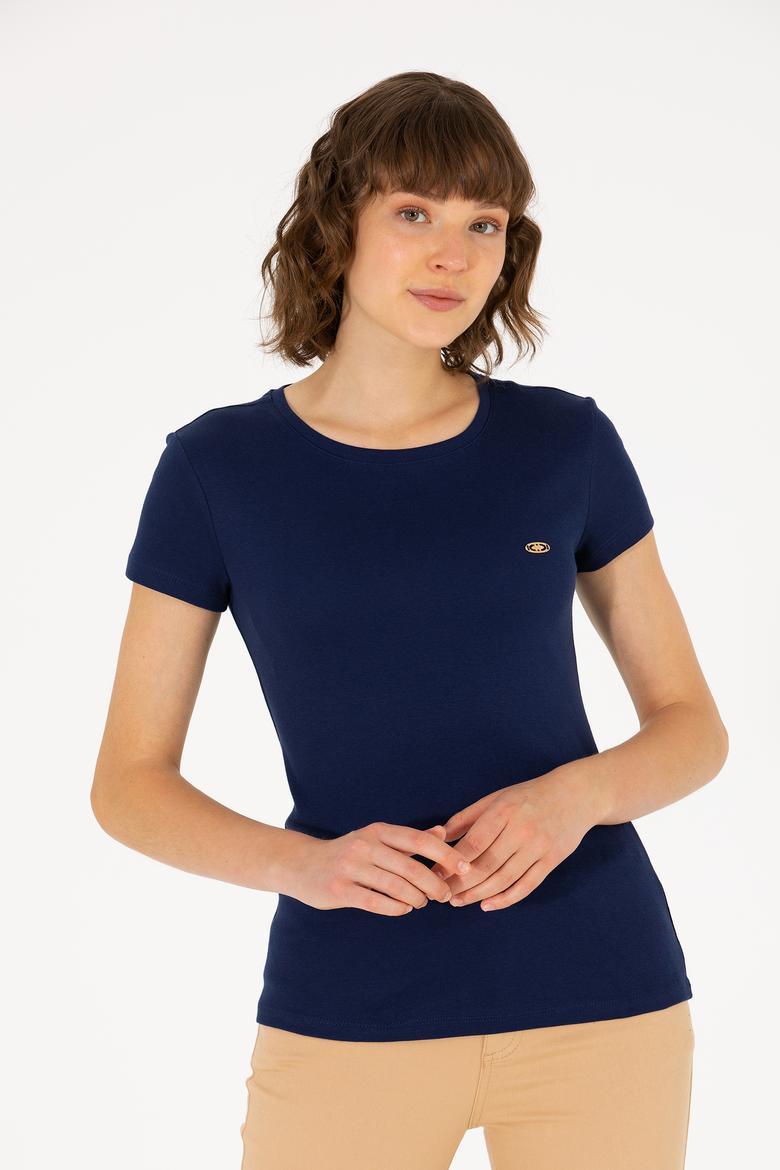 Kadın Lacivert Bisiklet Yaka Tişört - 50275812013