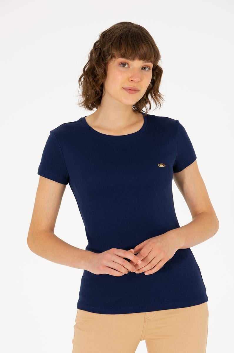 Kadın Lacivert Bisiklet Yaka Tişört