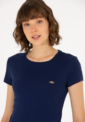 Kadın Lacivert Bisiklet Yaka Tişört - 50275812013