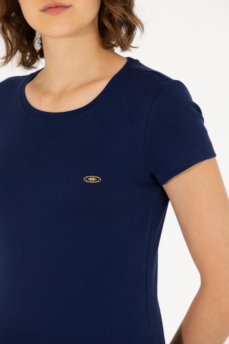 Kadın Lacivert Bisiklet Yaka Tişört - 50275812013