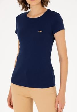 Kadın Lacivert Bisiklet Yaka Tişört - 50275812013