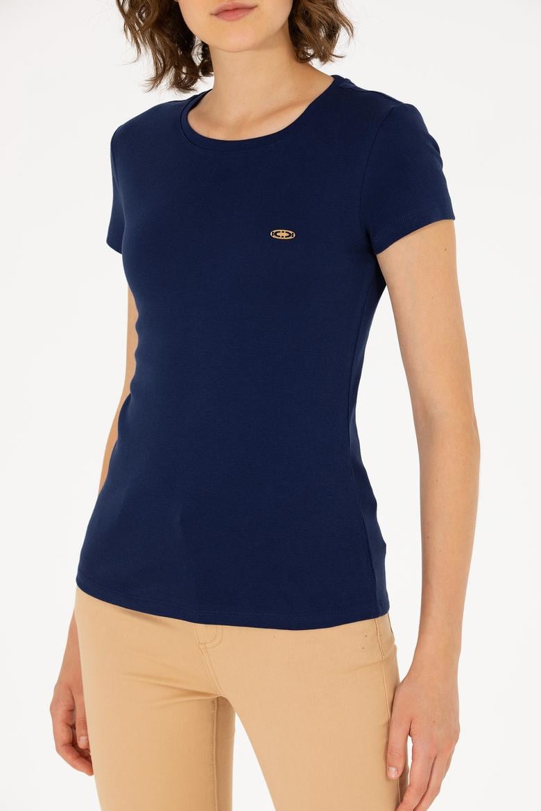 Kadın Lacivert Bisiklet Yaka Tişört - 50275812013
