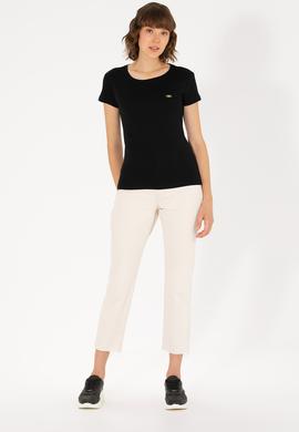 Kadın Siyah Bisiklet Yaka Tişört - 50275812023